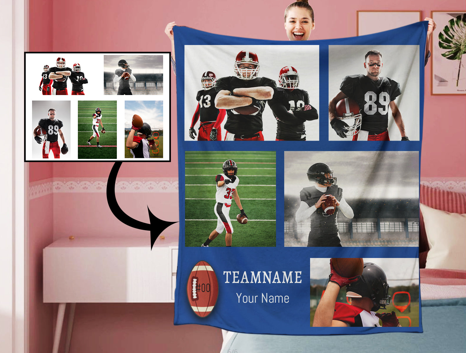 Personalized Football 5 Photo Blanket