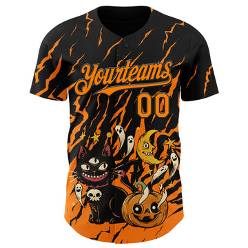 Custom Black Bay Orange 3D Halloween Pumpkin Scary Doodle Party Costume Ideas Authentic Baseball Jersey