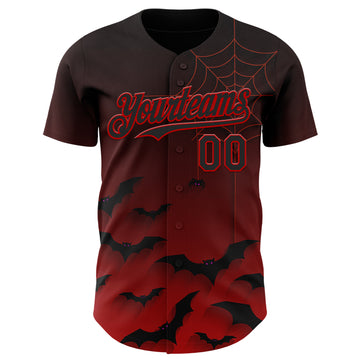 Custom Black Red 3D Halloween Spider Net Bats Party Costume Ideas Authentic Baseball Jersey