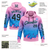 Custom Pink Black-Sky Blue 3D Abstract Flame Sports Pullover Sweatshirt Hoodie