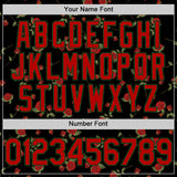 Custom Black Red-Green 3D Pattern Design Gothic Style Rose Authentic Baseball Jersey