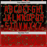 Custom Black Red-Green 3D Pattern Design Gothic Style Rose Authentic Baseball Jersey