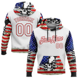 Custom White Red 3D Skull American Flag Grunge Art Sports Pullover Sweatshirt Hoodie
