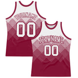Custom White Maroon Gradient Square Shapes Round Neck Sublimation Basketball Suit Jersey
