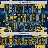 Custom Navy Yellow Abstract Shape Fragment Art Round Neck Sublimation Basketball Suit Jersey