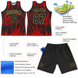 Custom Black Red-Old Gold Splash Round Neck Sublimation Basketball Suit Jersey