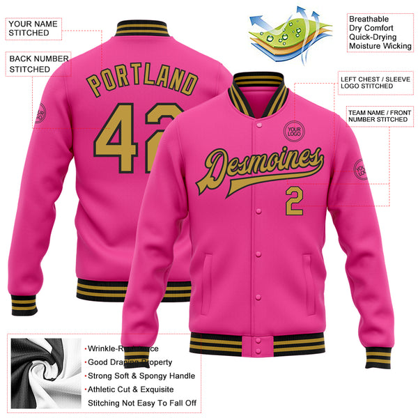 Custom Light Pink Varsity Full-Snap Sequins Pattern Letterman Baseball Jacket