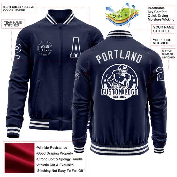 Custom Navy Pink-White Varsity Full-Snap Color Block Letterman Jacket
