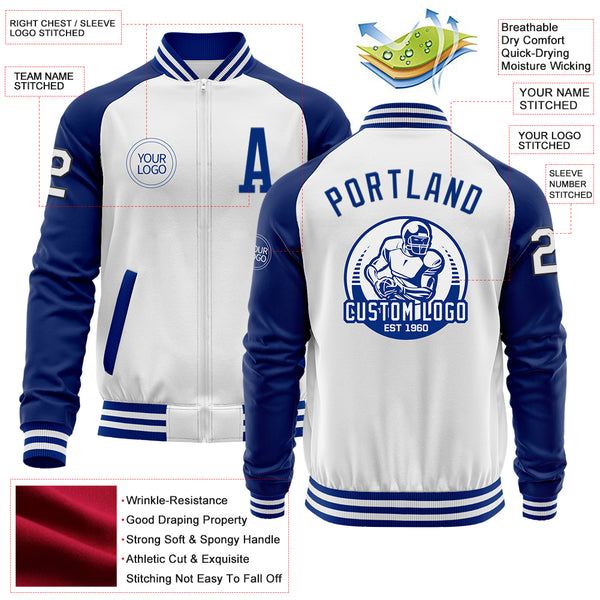Custom Royal White Solid Color Varsity Letterman Jacket