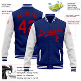 Custom Royal Red-White Bomber Full-Snap Varsity Letterman Two Tone Jacket