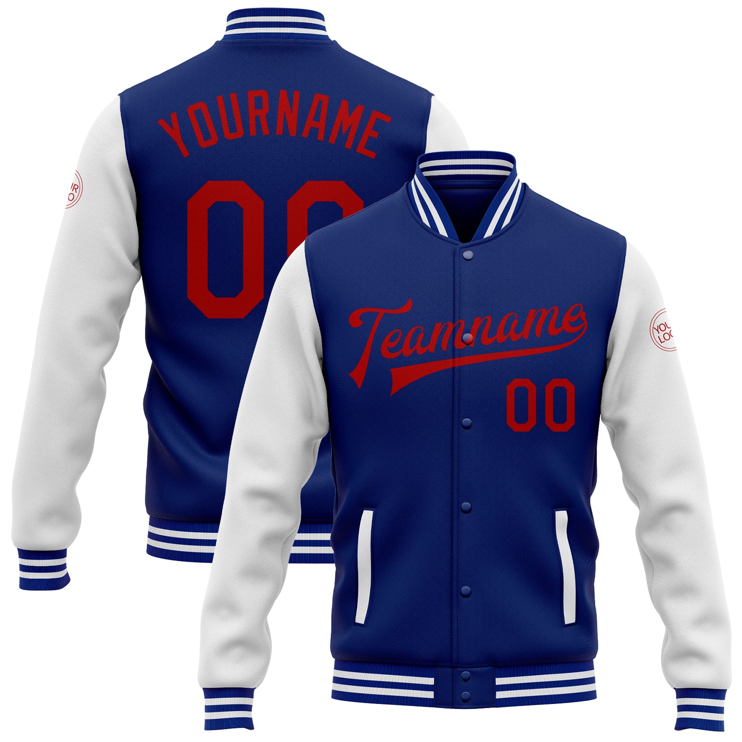 Custom Royal Red-White Bomber Full-Snap Varsity Letterman Two Tone Jacket
