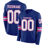Custom Royal White-Pink Long Sleeve Authentic Football Jersey