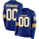 Custom Royal White-Gold Long Sleeve Authentic Football Jersey