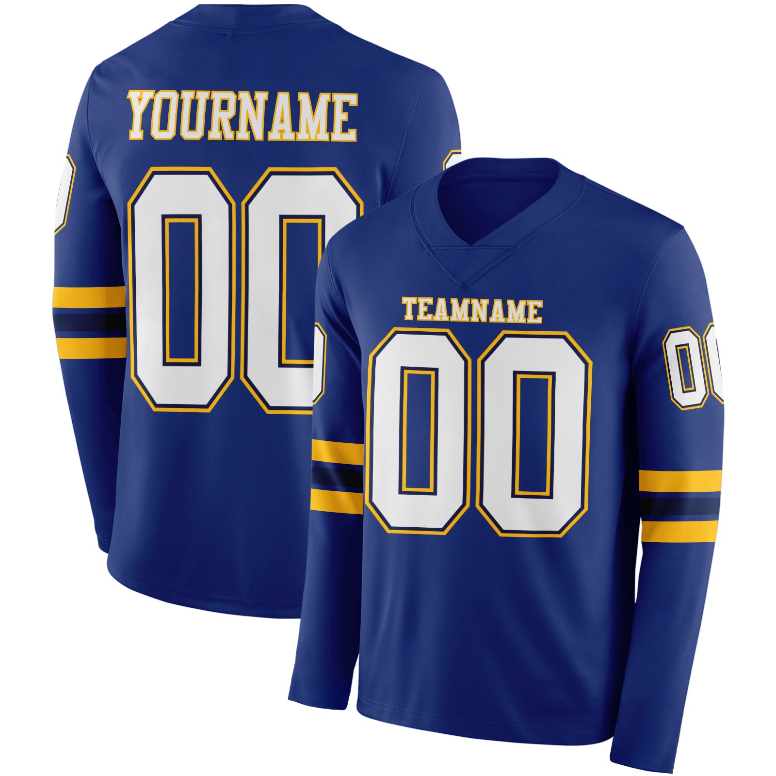 Custom Royal White Navy-Gold Long Sleeve Authentic Football Jersey