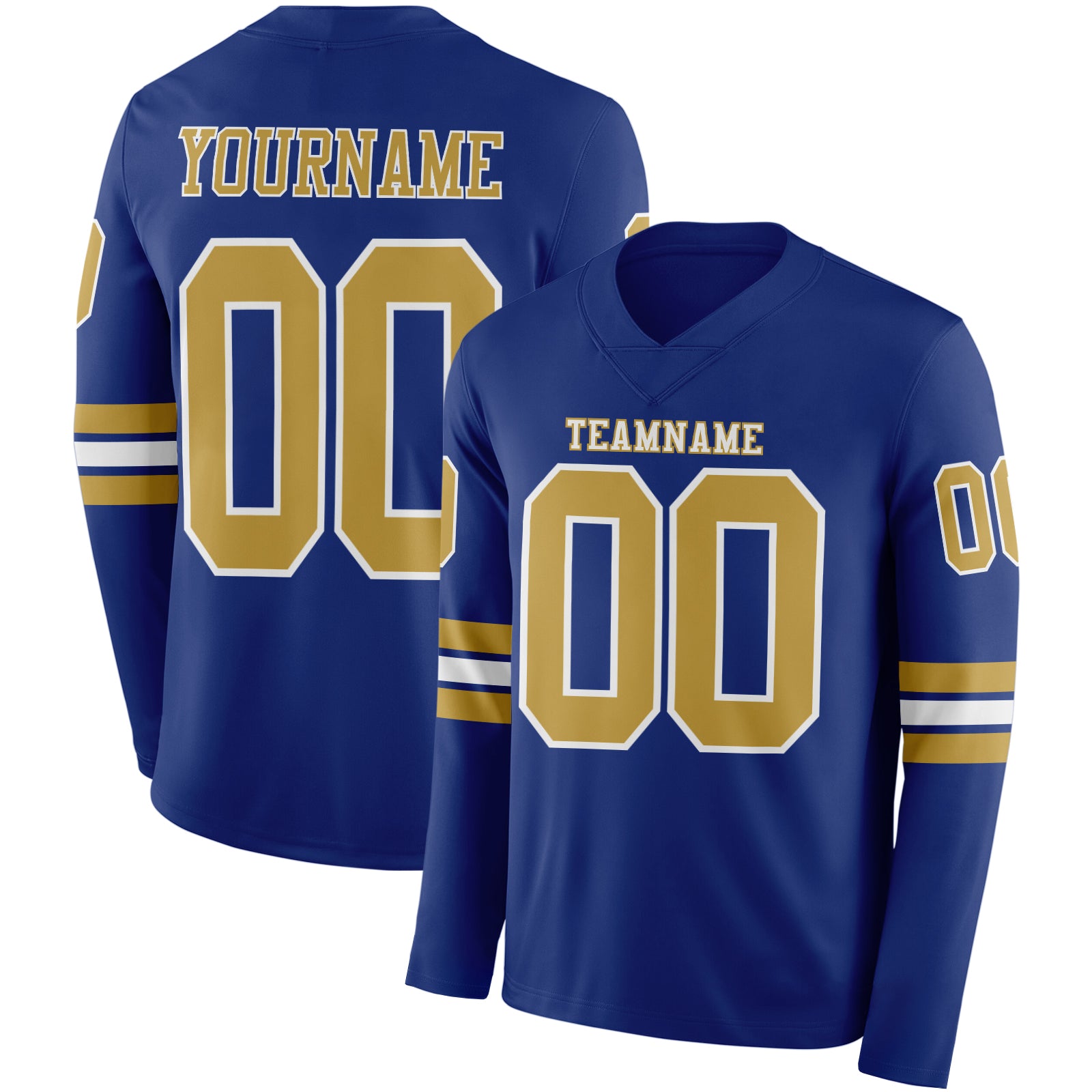 Custom Royal Old Gold-White Long Sleeve Authentic Football Jersey