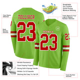 Custom Neon Green Red-White Long Sleeve Authentic Football Jersey