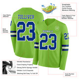 Custom Neon Green Royal-White Long Sleeve Authentic Football Jersey