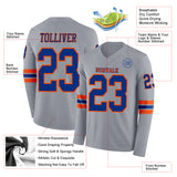 Custom Gray Royal-Orange Long Sleeve Authentic Football Jersey
