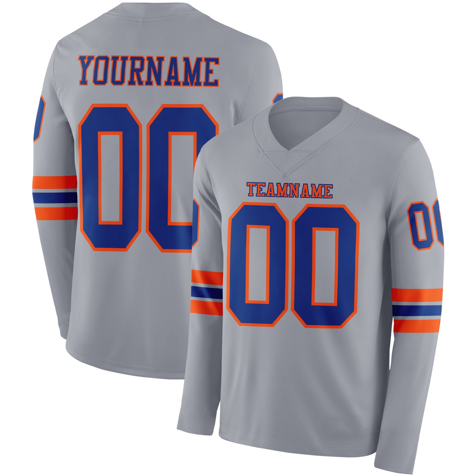 Custom Gray Royal-Orange Long Sleeve Authentic Football Jersey