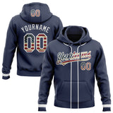 Custom Stitched Navy Vintage USA Flag-White Baseball Pullover Sweatshirt Hoodie