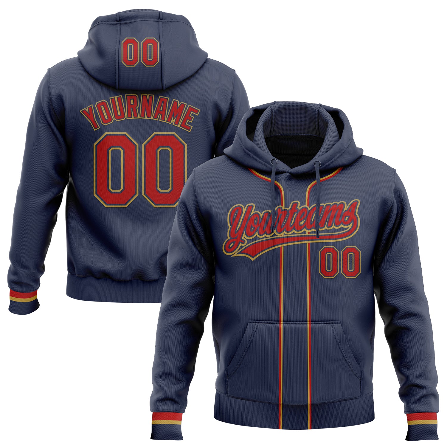 Custom Stitched Navy Red-Old Gold Baseball Pullover Sweatshirt Hoodie