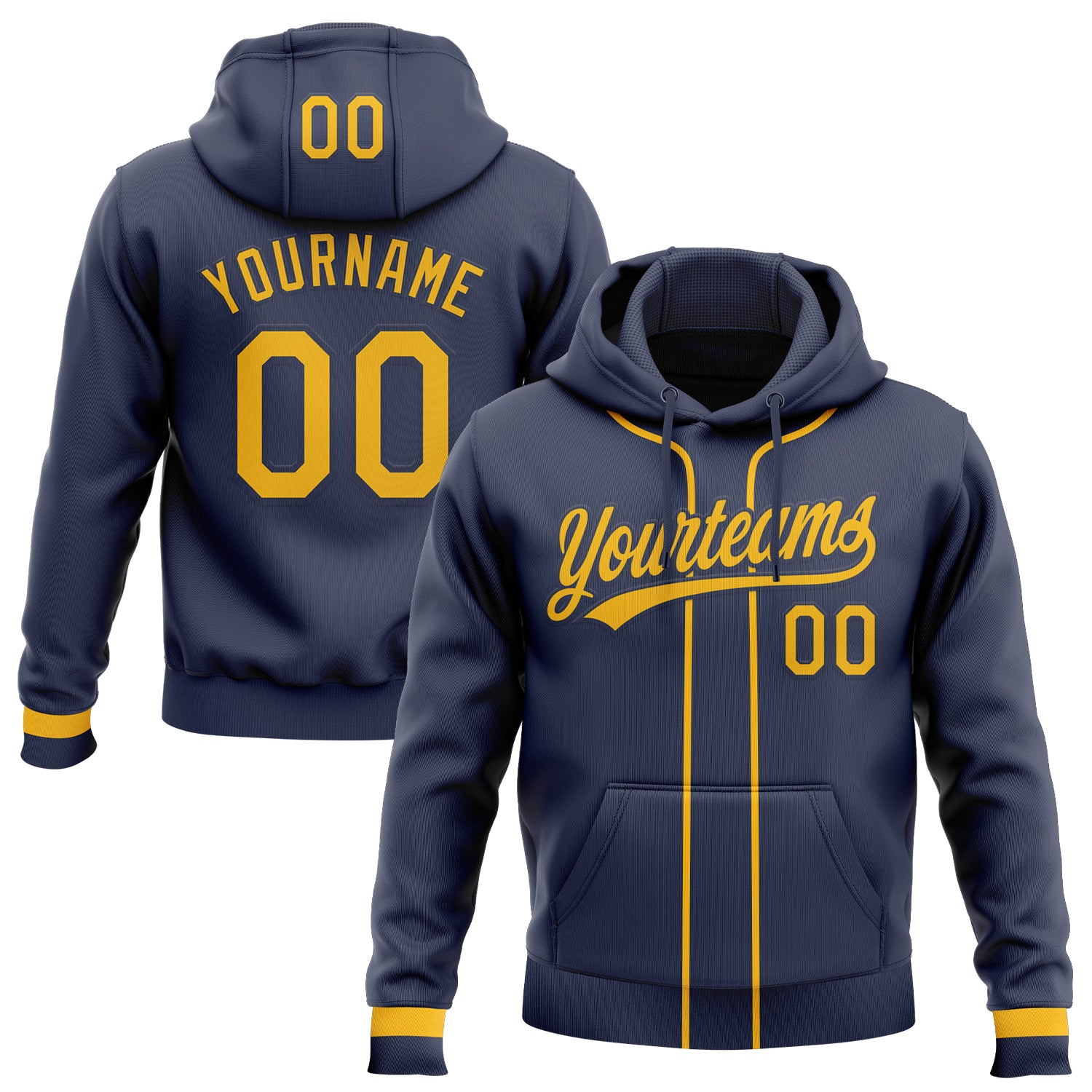 Custom Stitched Navy Gold Baseball Pullover Sweatshirt Hoodie