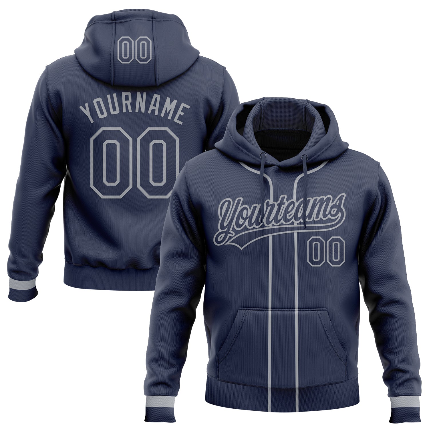 Custom Stitched Navy Gray Baseball Pullover Sweatshirt Hoodie