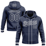 Custom Stitched Navy White-Gray Baseball Pullover Sweatshirt Hoodie