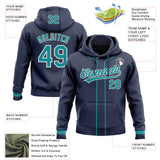 Custom Stitched Navy Teal-White Baseball Pullover Sweatshirt Hoodie