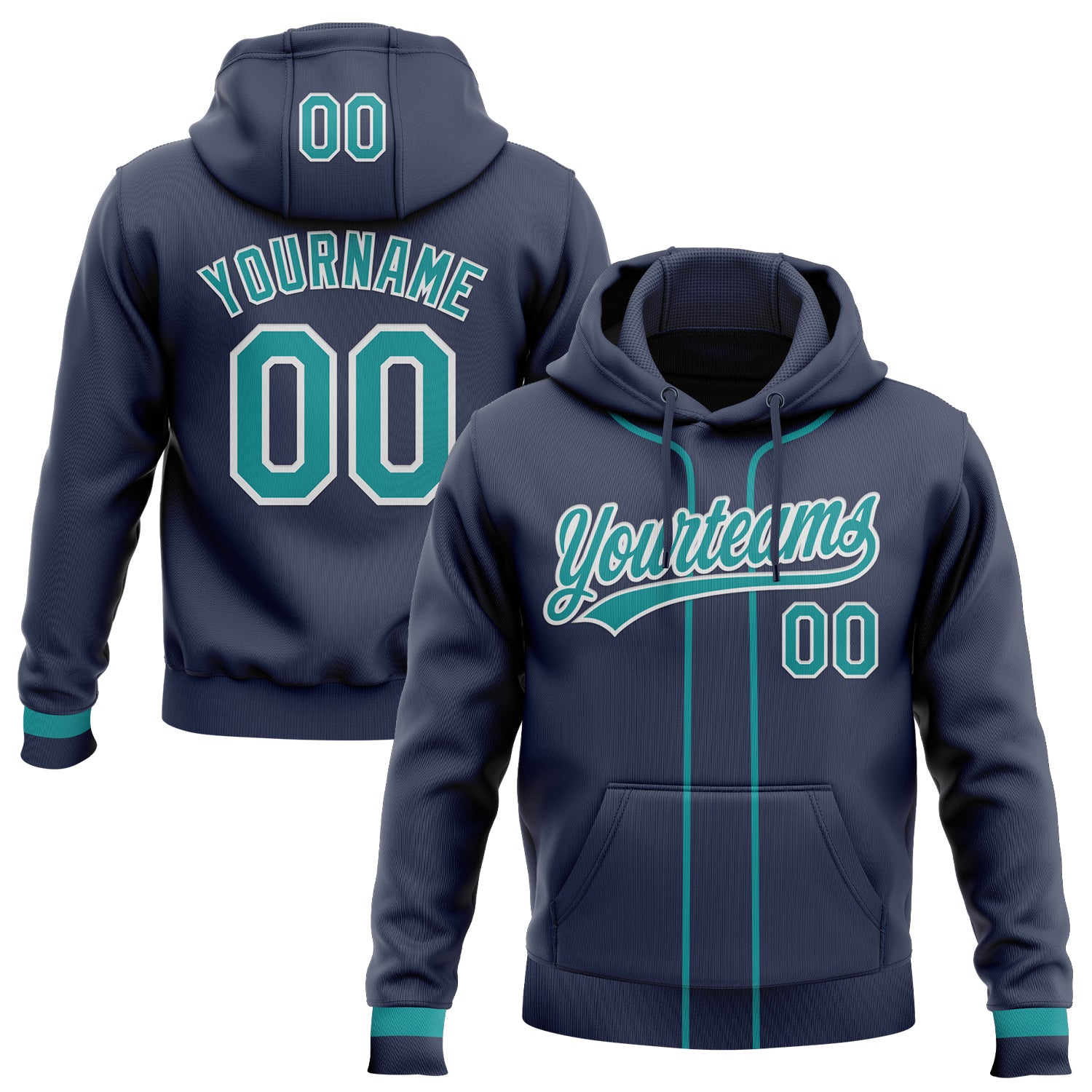 Custom Stitched Navy Teal-White Baseball Pullover Sweatshirt Hoodie
