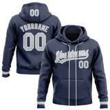 Custom Stitched Navy Silver-White Baseball Pullover Sweatshirt Hoodie