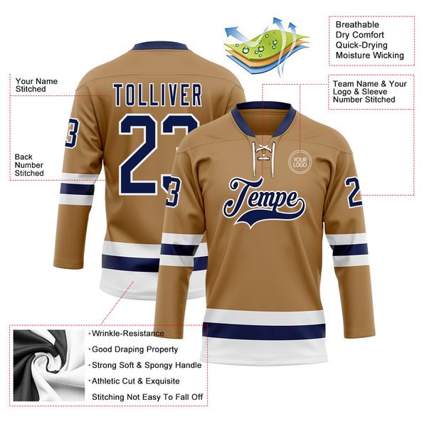 Custom Navy White-Old Gold Classic Style Hockey Jersey main image 0