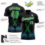 Custom Black Grass Green-White 3D Pattern Design Green Ribbon Liver Cancer Performance Polo Shirt