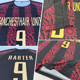 Custom Black Vegas Gold-Red Abstract Shape Sublimation Soccer Uniform Jersey