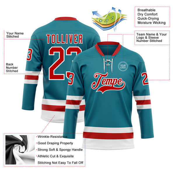 Custom Teal Royal-White Classic Style Hockey Jersey main image 1
