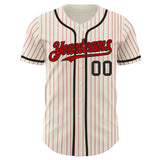 Custom Cream Red Pinstripe Black Authentic Baseball Jersey