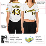 Custom Women's White Black-Gold V-Neck Cropped Baseball Jersey