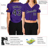 Custom Women's Purple Black-White V-Neck Cropped Baseball Jersey