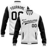 Custom White Black Bomber Full-Snap Varsity Letterman Two Tone Jacket