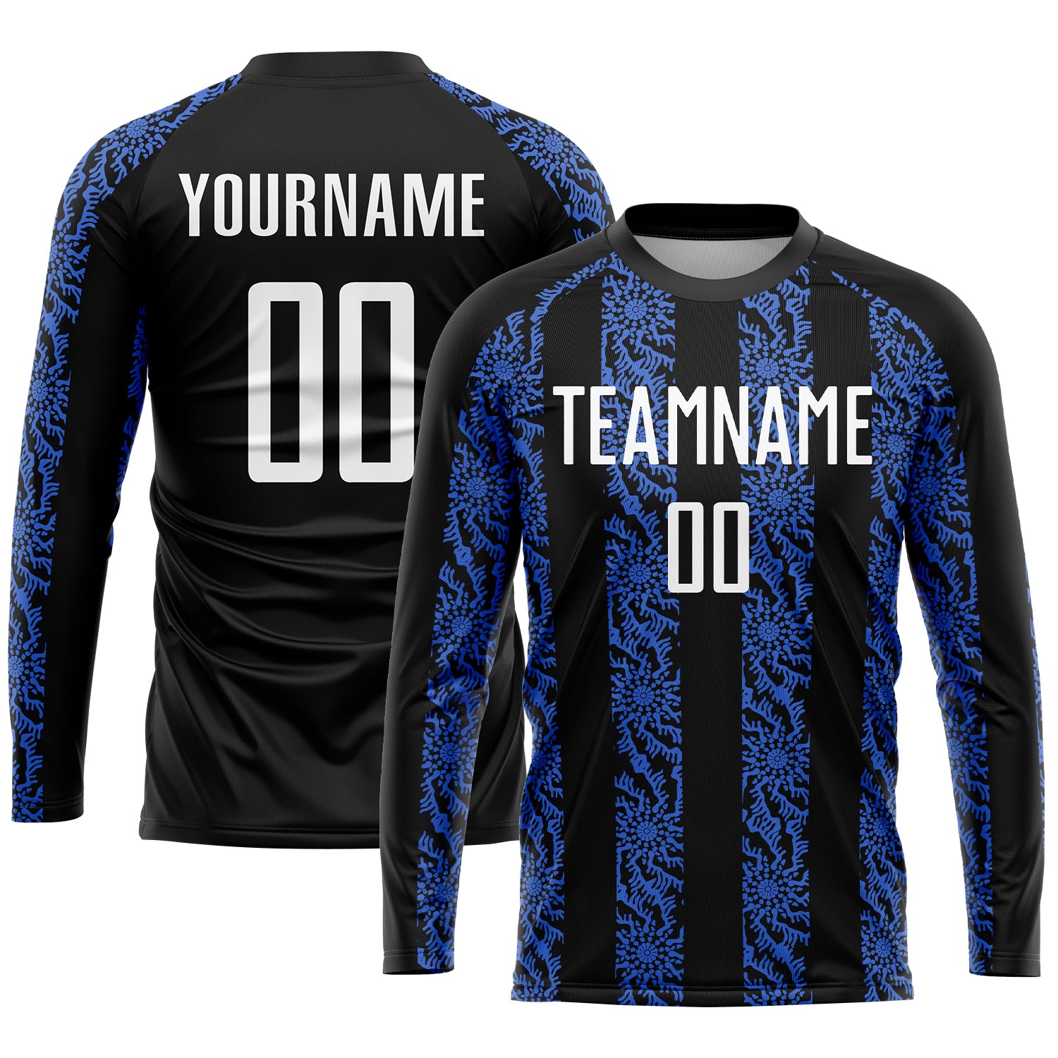 Custom Black White-Royal Abstract Shape Sublimation Soccer Uniform Jersey