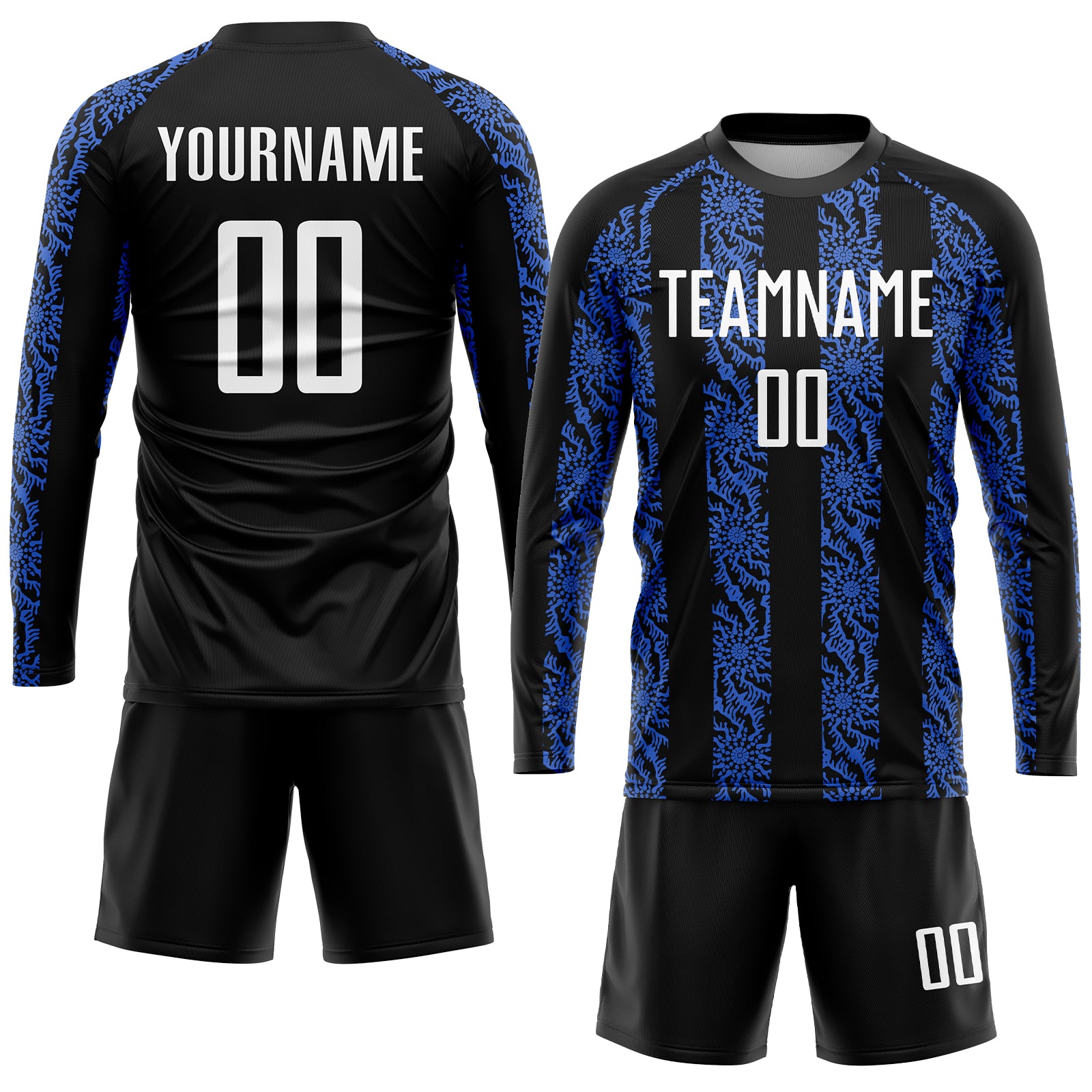 Custom Black White-Royal Abstract Shape Sublimation Soccer Uniform Jersey