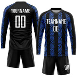 Custom Black White-Royal Abstract Shape Sublimation Soccer Uniform Jersey