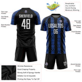Custom Black White-Royal Abstract Shape Sublimation Soccer Uniform Jersey