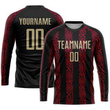 Custom Black Vegas Gold-Red Abstract Shape Sublimation Soccer Uniform Jersey