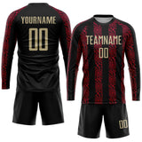 Custom Black Vegas Gold-Red Abstract Shape Sublimation Soccer Uniform Jersey