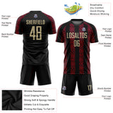 Custom Black Vegas Gold-Red Abstract Shape Sublimation Soccer Uniform Jersey