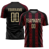 Custom Black Vegas Gold-Red Abstract Shape Sublimation Soccer Uniform Jersey