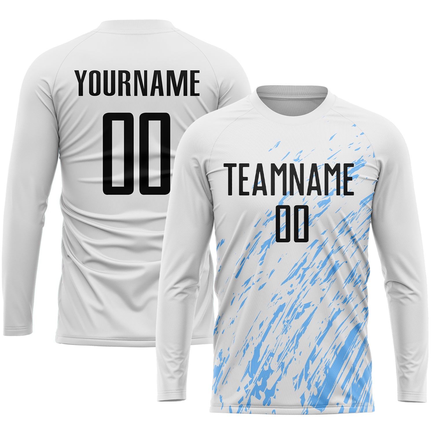 Custom White Black-Light Blue Splash Sublimation Soccer Uniform Jersey
