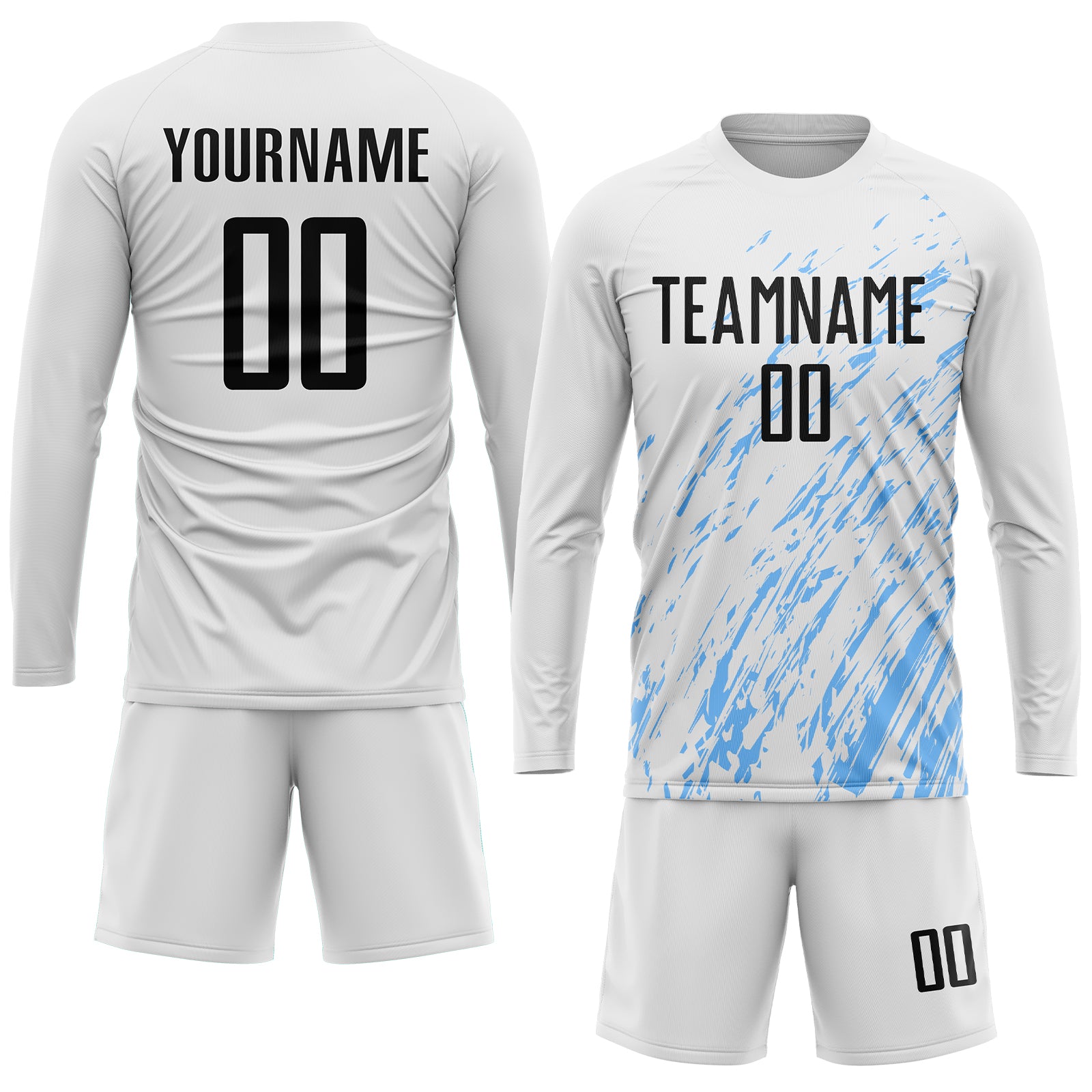 Custom White Black-Light Blue Splash Sublimation Soccer Uniform Jersey