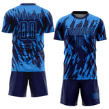 Custom Powder Blue Navy Sublimation Soccer Uniform Jersey